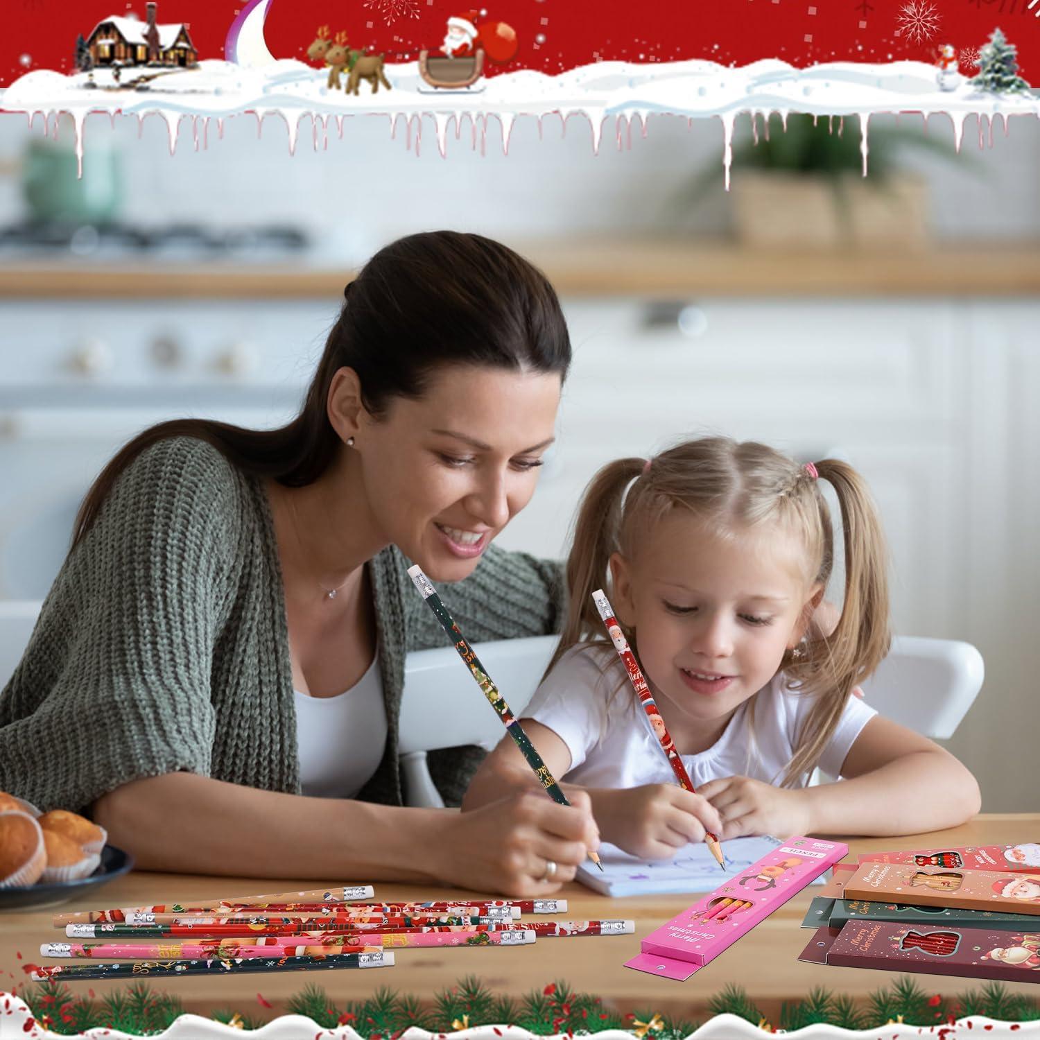30er Set Weihnachts-Bleistifte mit Radiergummi, 5 Weihnachtsmotive