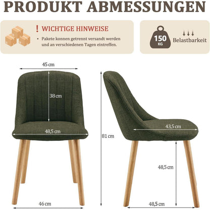 Grüner Esszimmerstuhl Set 2x Massivholz Beine & Polyester