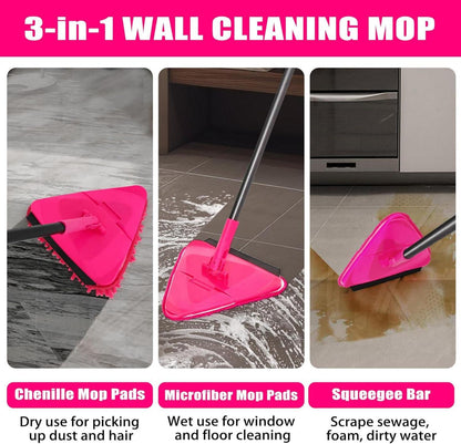 JEHONN Bodenwischer Wischmopp 202cm mit 6 Ersatz Pads/rosenrot