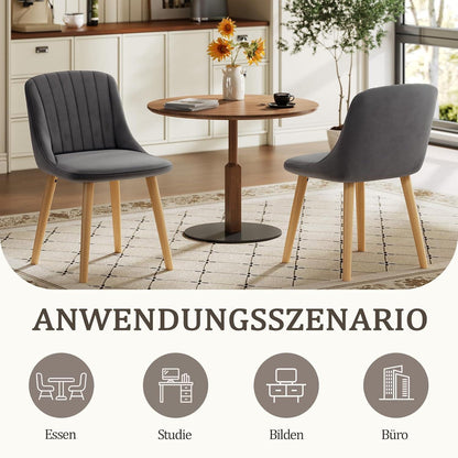 Samt Esszimmerstühle 2er Set Dunkelgrau mit Massivholz