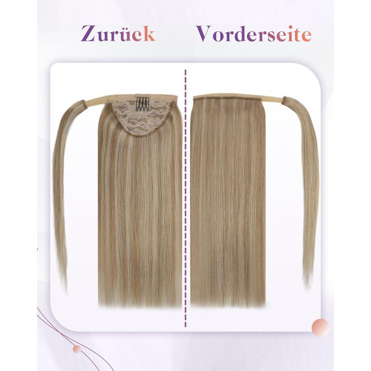 Remy Echthaar Pferdeschwanzverlängerung Aschblond mit Goldblond 40cm