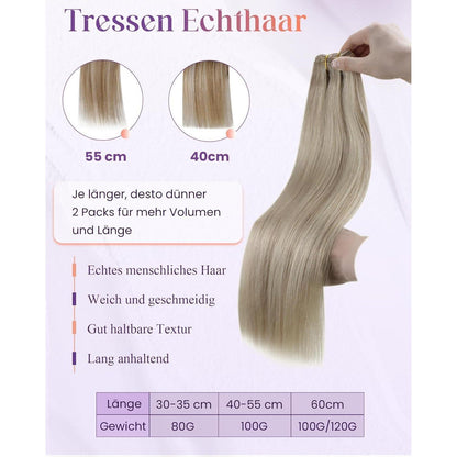 Echthaar Tressen Blond Highlights Remy 80g 35cm #P16/22
