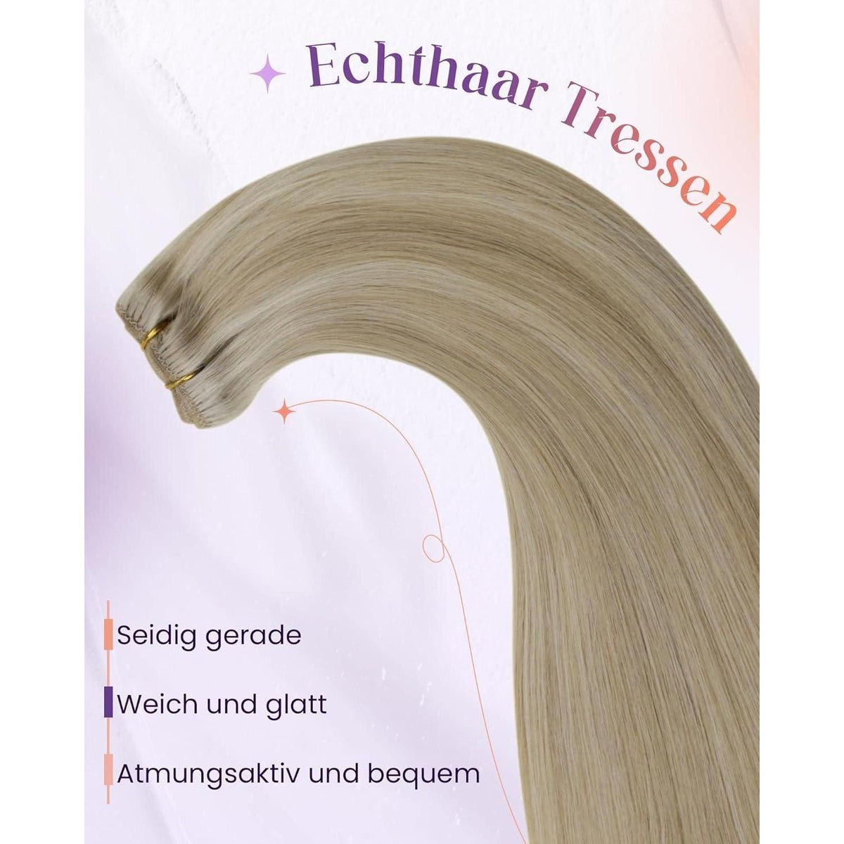 Echthaar Tressen zum Einnähen Blond Highlight Mittelblond