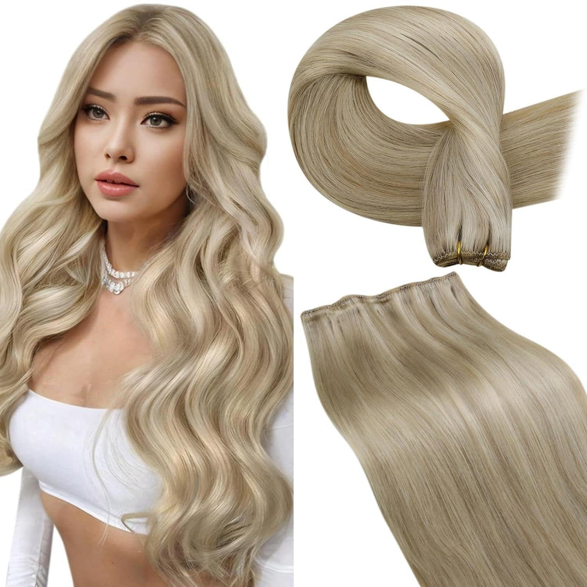 Echthaar Tressen Blond zum Einnähen – Remy, 45cm, 100g