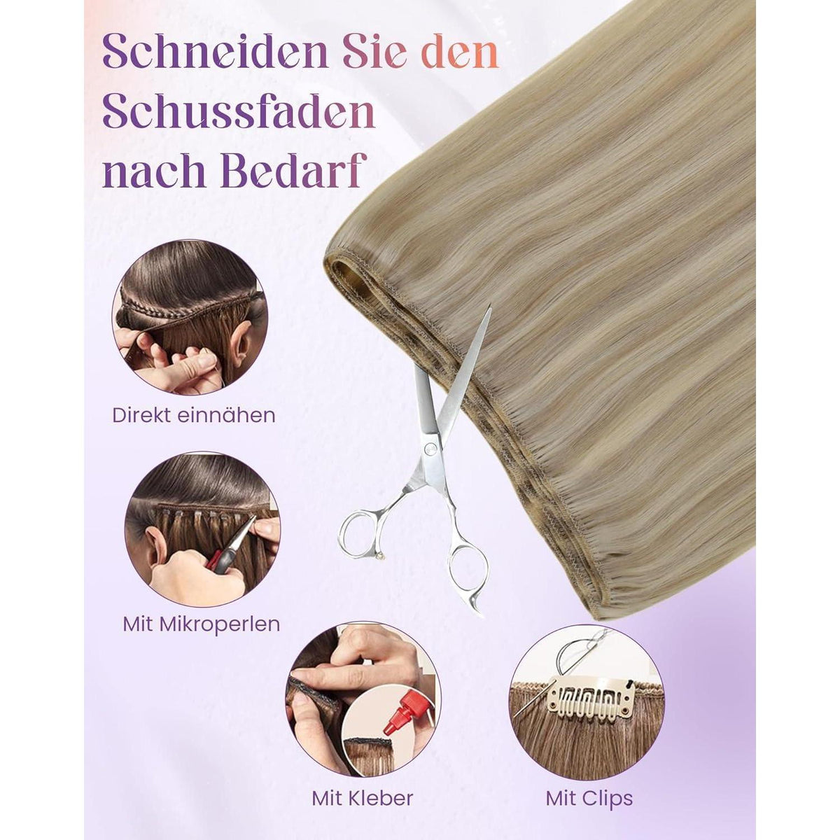 Echthaar Tressen Blond zum Einnähen – Remy, 45cm, 100g