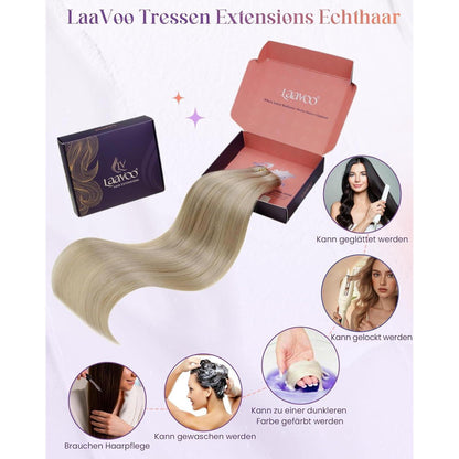 Echthaar Tressen Blond zum Einnähen – Remy, 45cm, 100g
