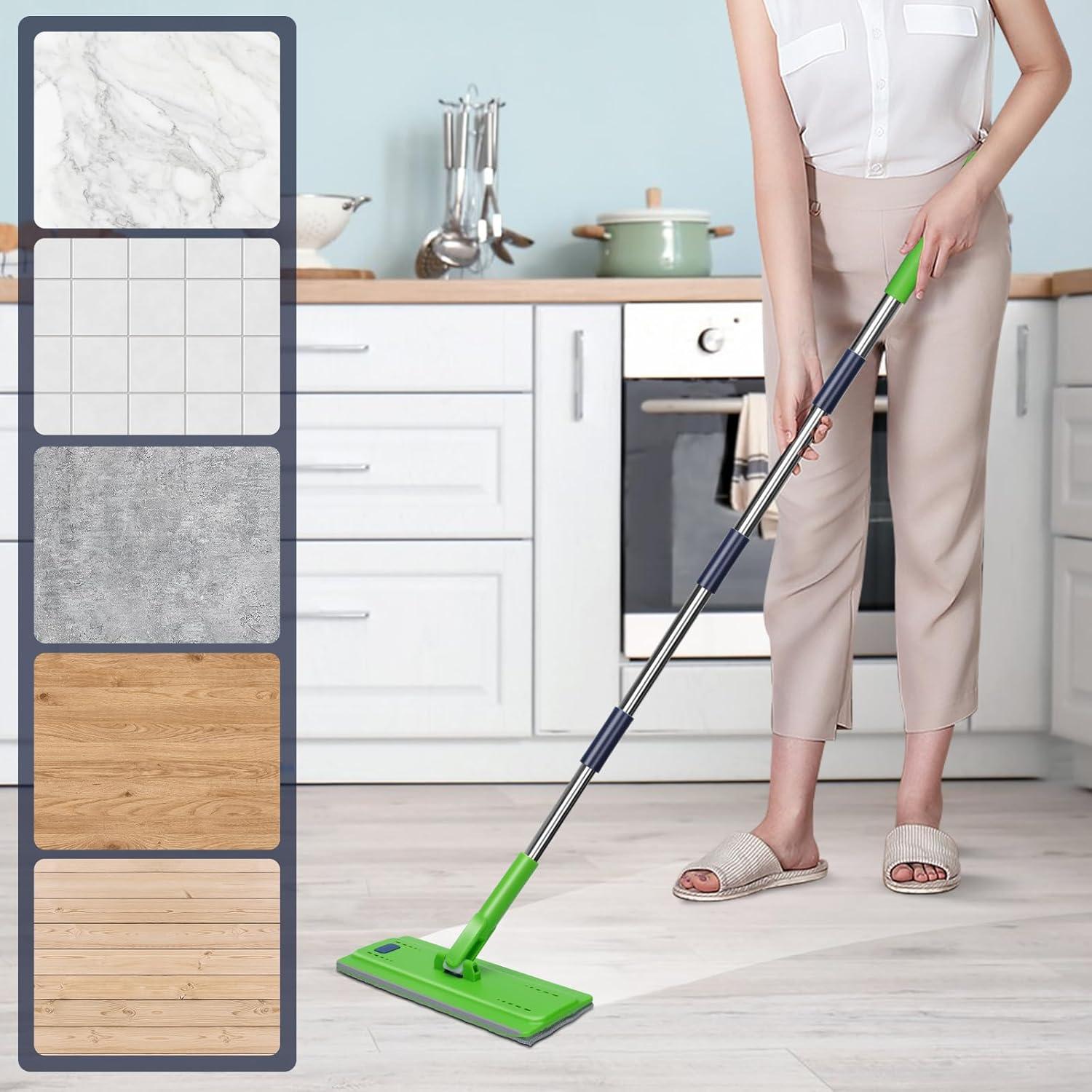 Wischmopp Set mit Eimer 5 Mikrofaser Pads 360° Bodenwischer Auswringfunktion
