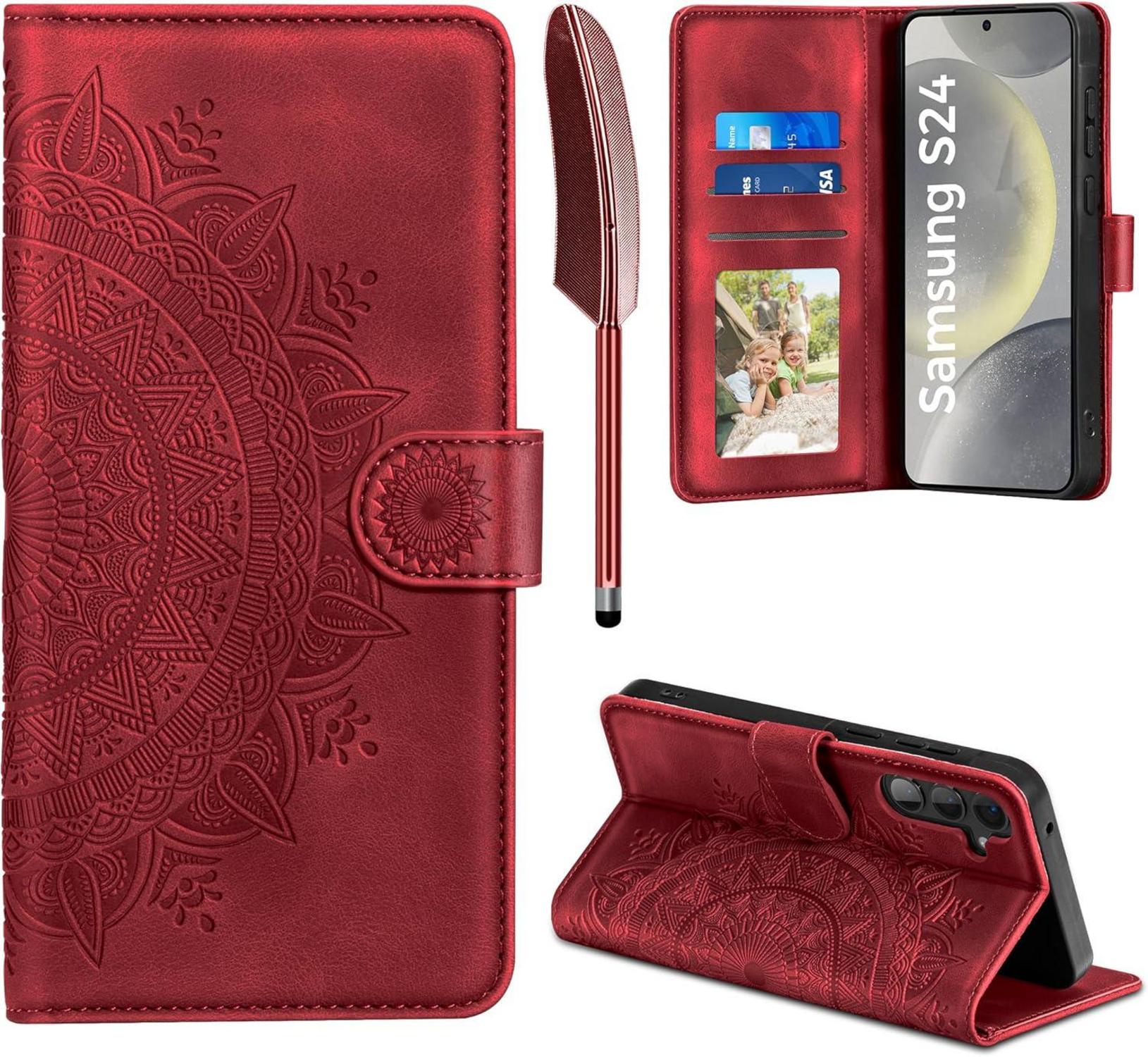 Samsung Galaxy S24 5G Lederhülle Flip Wallet Schutzhülle Rot