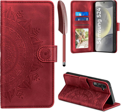 Samsung Galaxy S24 5G Lederhülle Flip Wallet Schutzhülle Rot