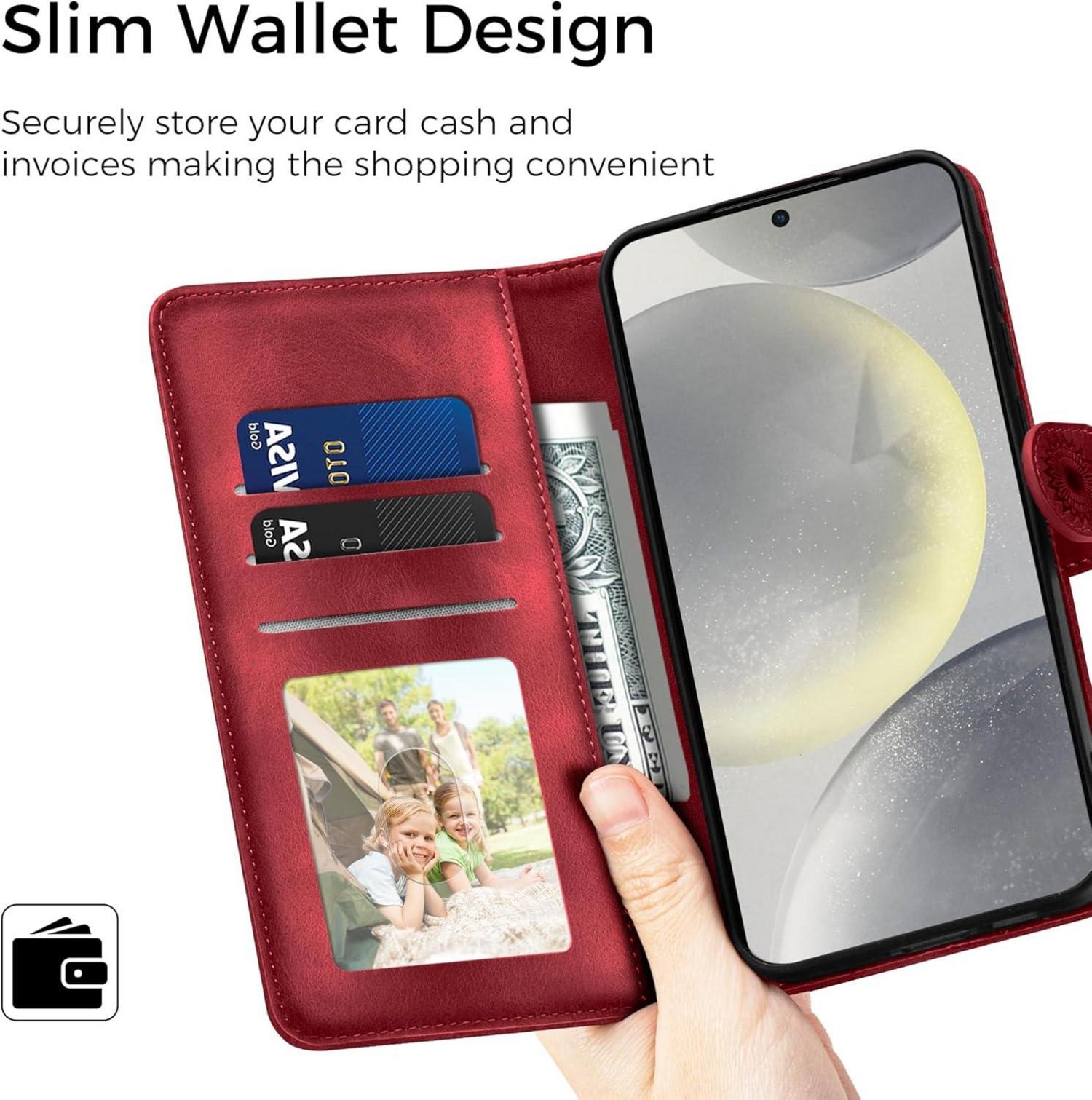 EASDNB Samsung Galaxy S24 5G Lederhülle Wallet Case Rot