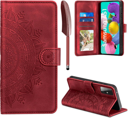 Samsung Galaxy A51 Lederhülle Flip Wallet PU Case Rot