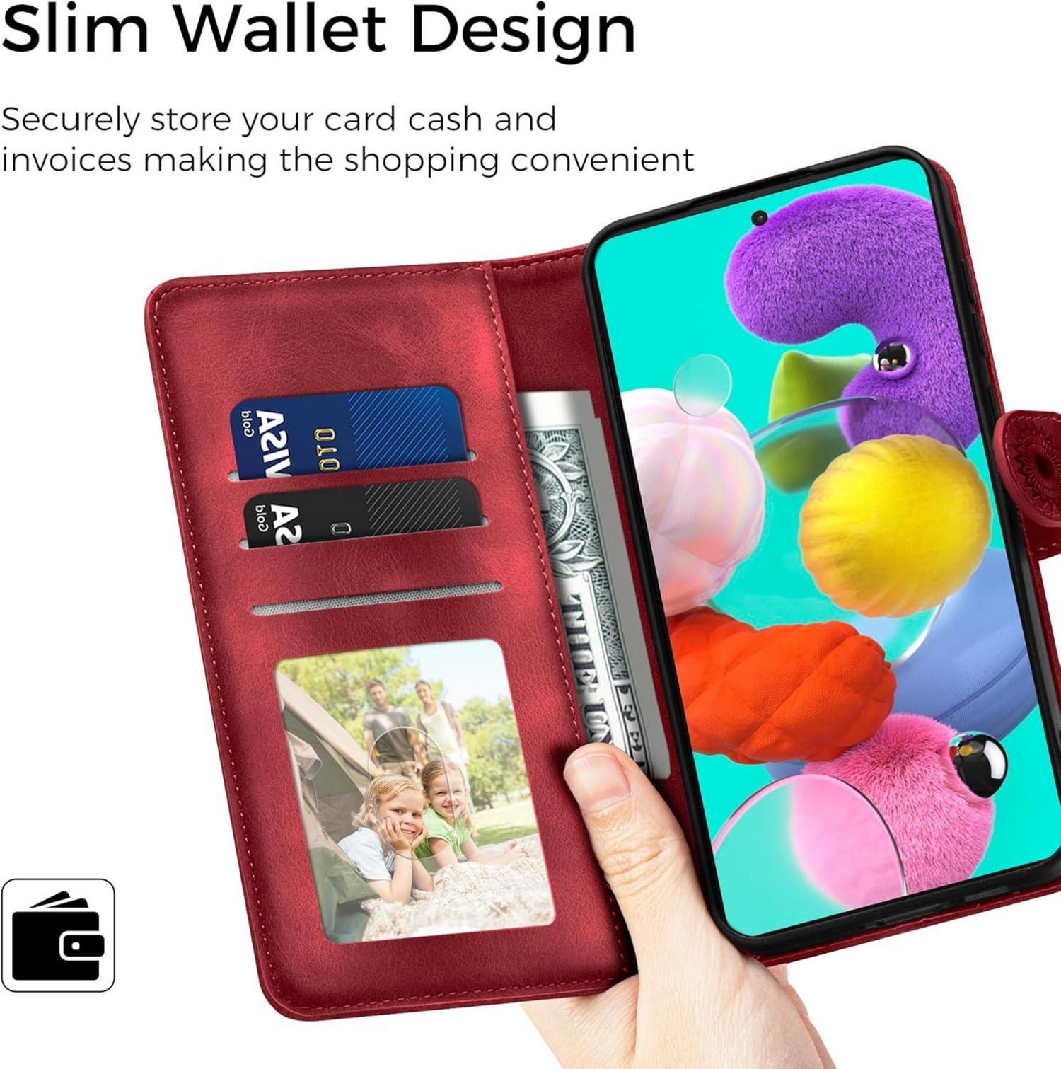 Samsung Galaxy A51 Lederhülle Wallet Flip Case Rot