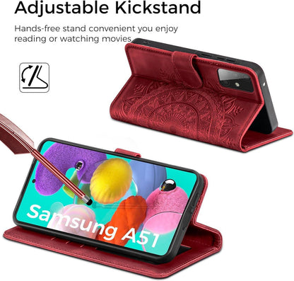 Samsung Galaxy A51 Lederhülle Flip Wallet PU Case Rot