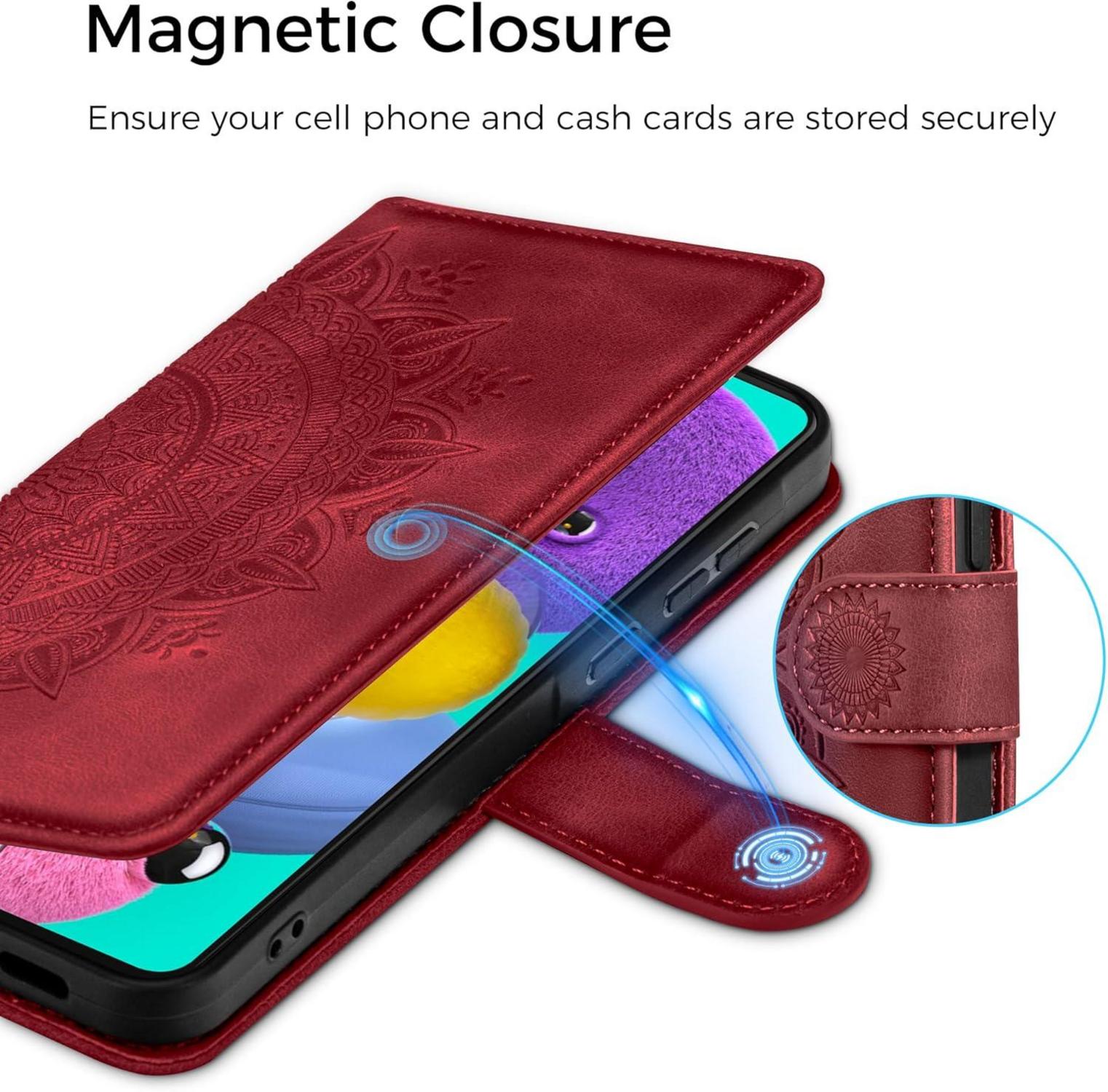 EASDNB Samsung Galaxy A51 Lederhülle Wallet Case Rot