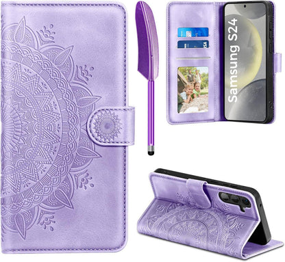 Samsung Galaxy S24 5G Hülle Wallet Case PU Leder Hellviolett