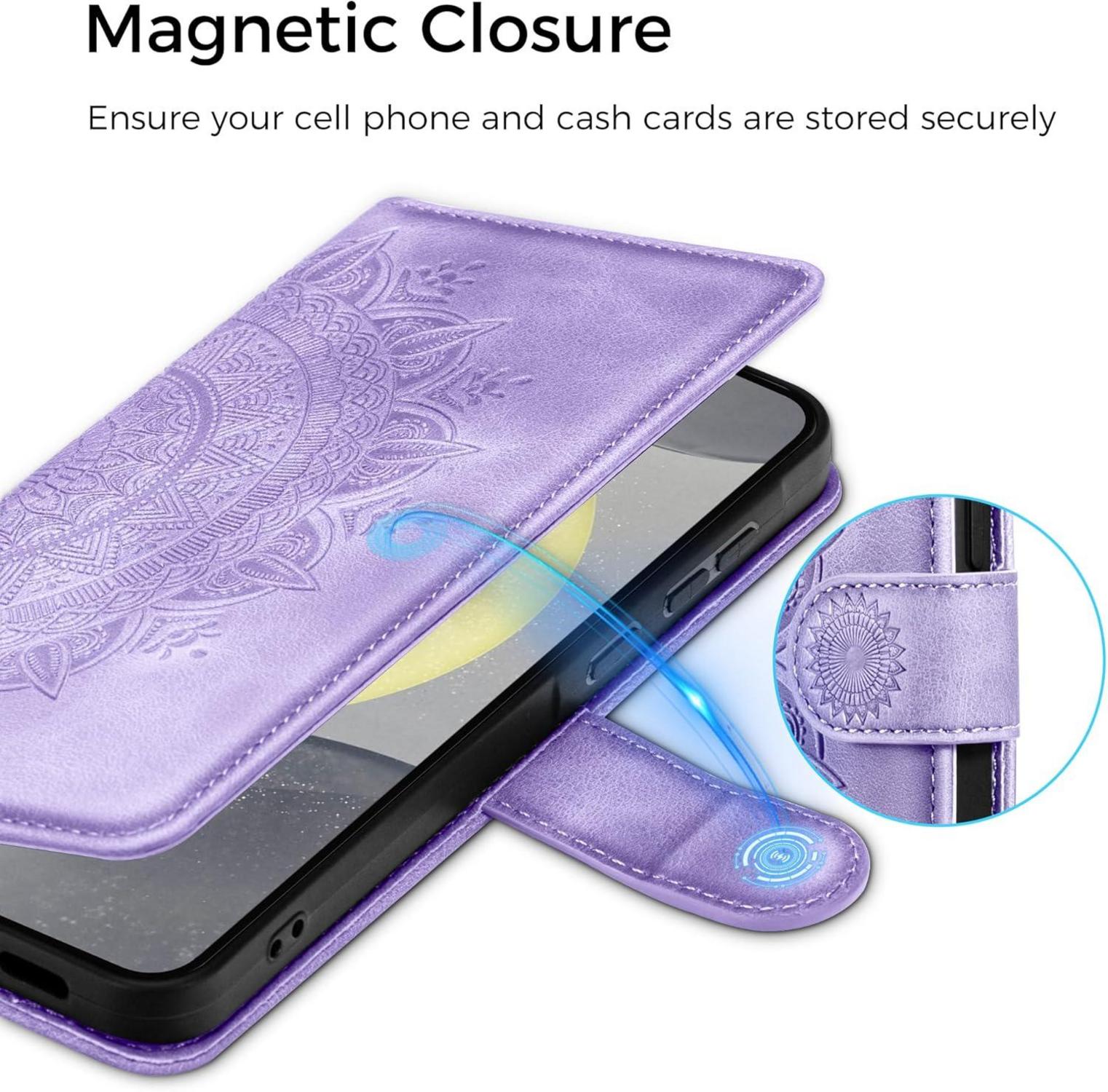 EASDNB Samsung Galaxy S24 5G Hülle - Blaue Leder Flip Wallet Case mit Standfunktion