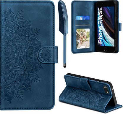 Handyhülle iPhone SE 2022/20 7/8 Flip Leder Tasche Dunkelblau