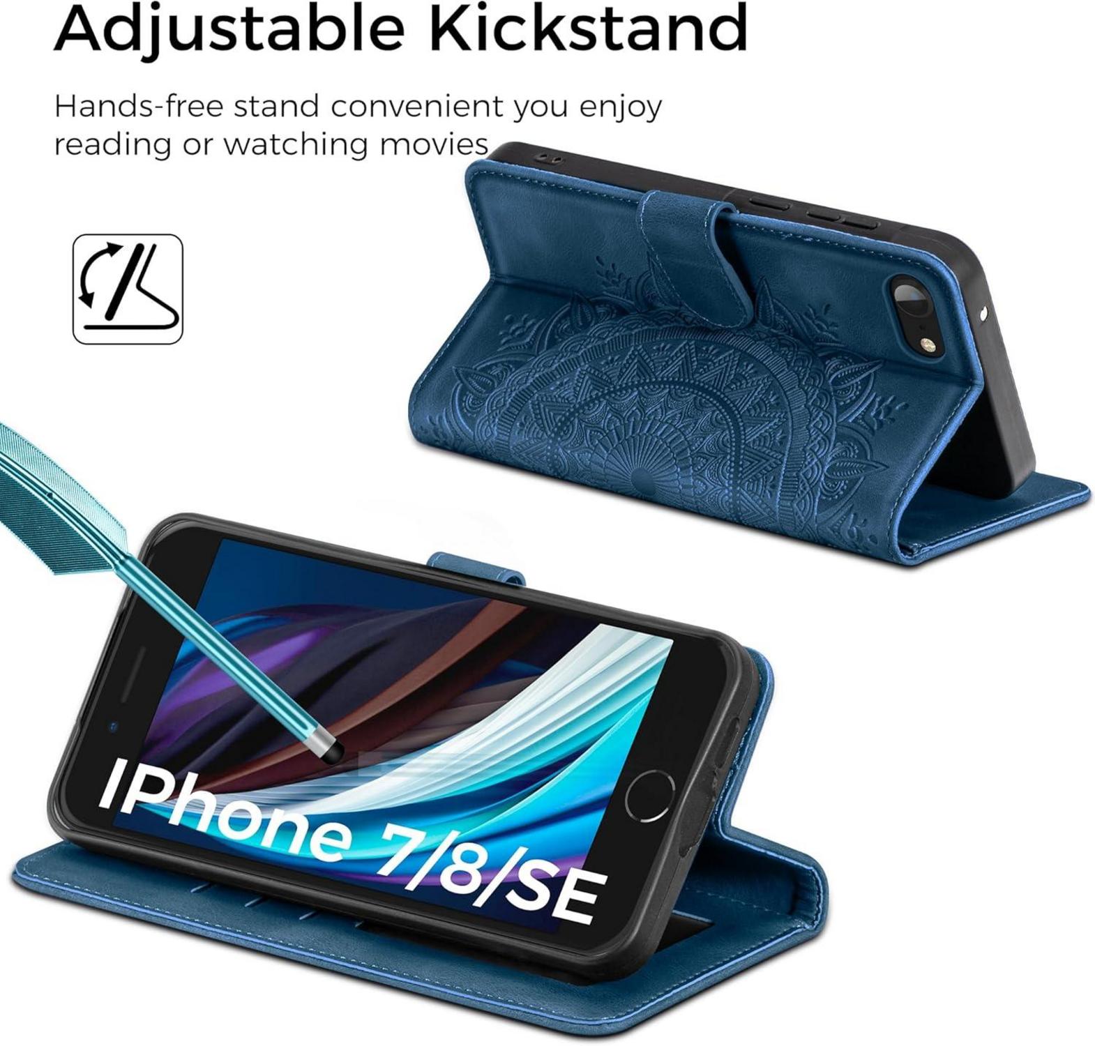 Handyhülle iPhone SE 2022/20 7/8 Flip Leder Tasche Dunkelblau