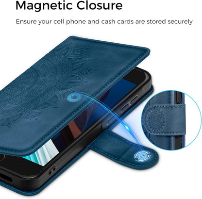 Handyhülle iPhone SE 2022/2020/7/8 Leder Flip Hülle Dunkelblau