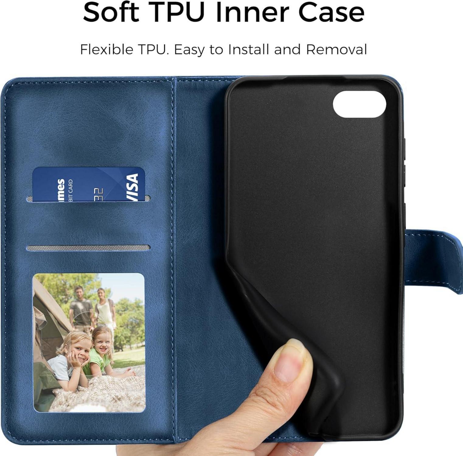 Handyhülle iPhone SE 2022/2020 Leder Flip Tasche Kartenfach Dunkelblau