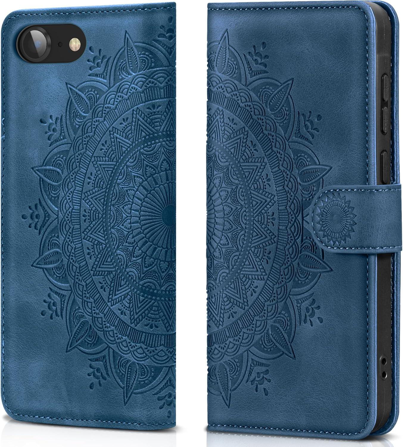 Handyhülle iPhone SE 2022/2020/7/8 Leder Flip Hülle Dunkelblau