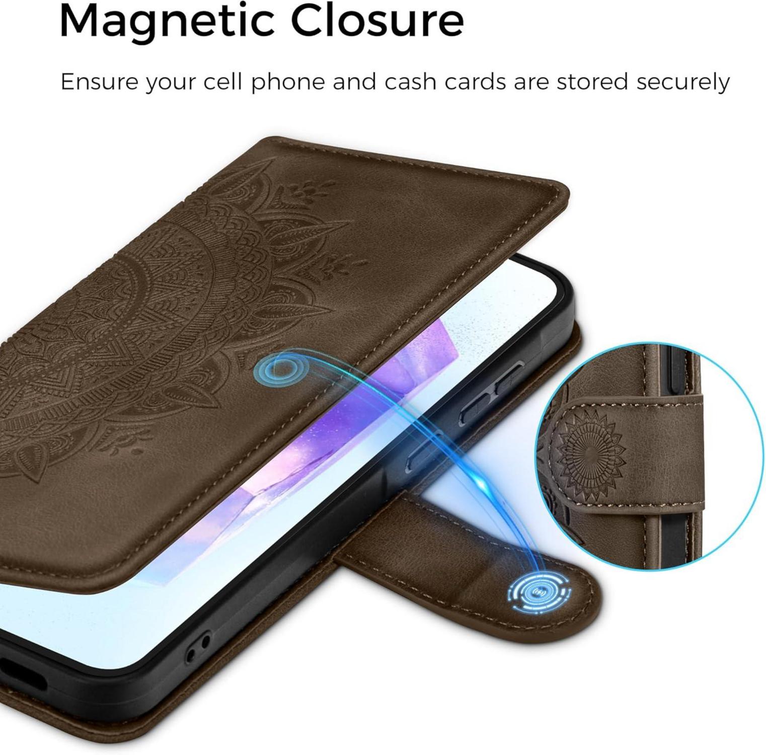 Lederhülle für Samsung Galaxy A55 5G Hülle Wallet Magnet Braun