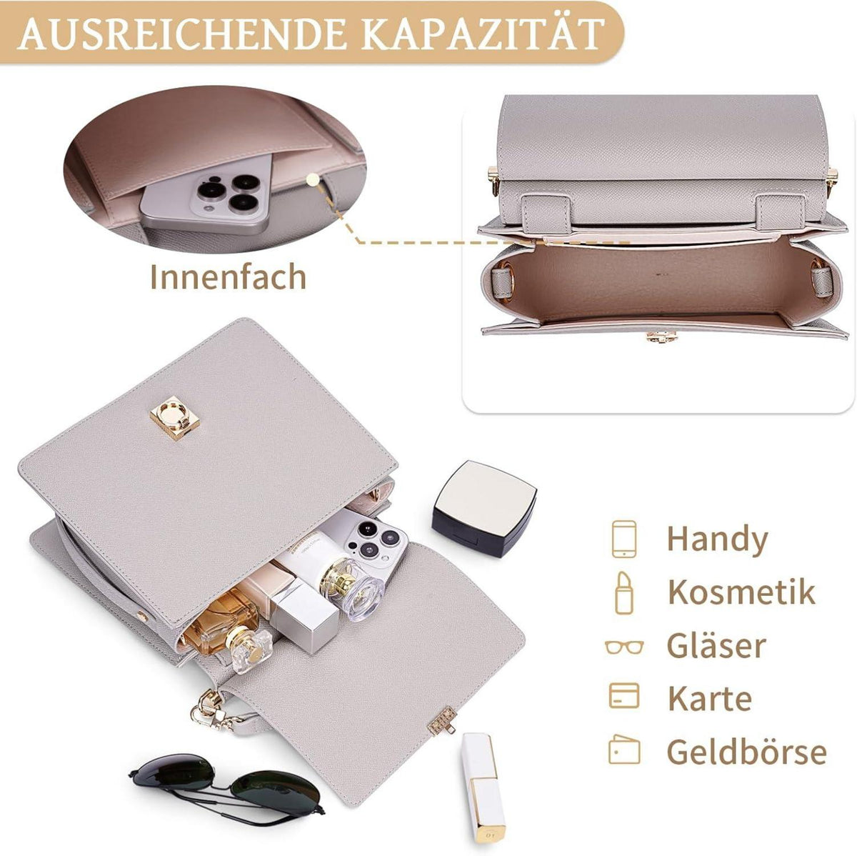 Kleine Handtasche Damen Umhängetasche Ledertasche French Style