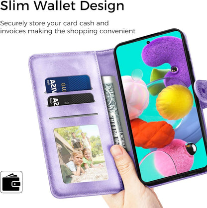 Samsung Galaxy A51 Lederhülle Flip Wallet Case Hellviolett