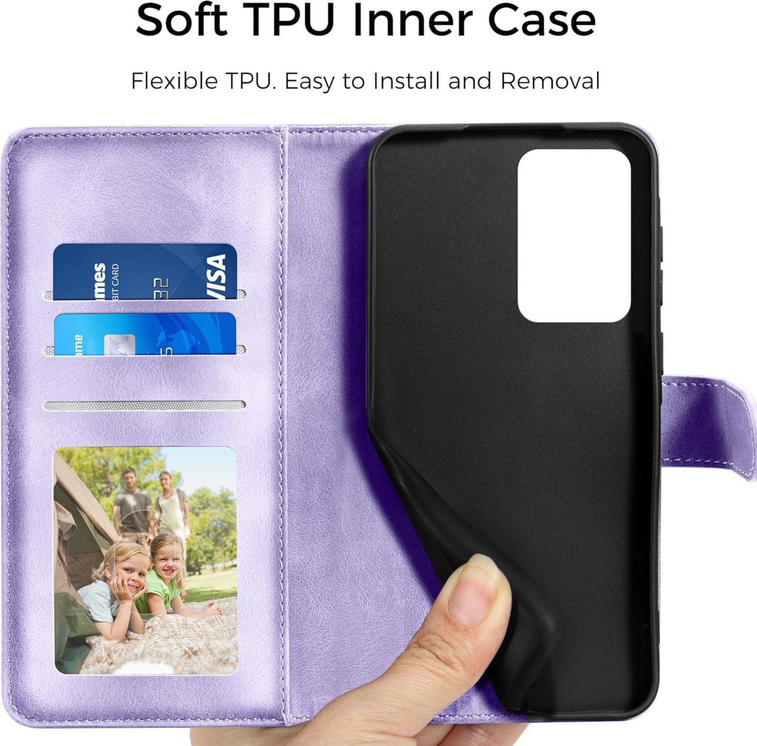 EASDNB Samsung Galaxy A51 Leder Flip Wallet Hülle PU Case Hellviolett