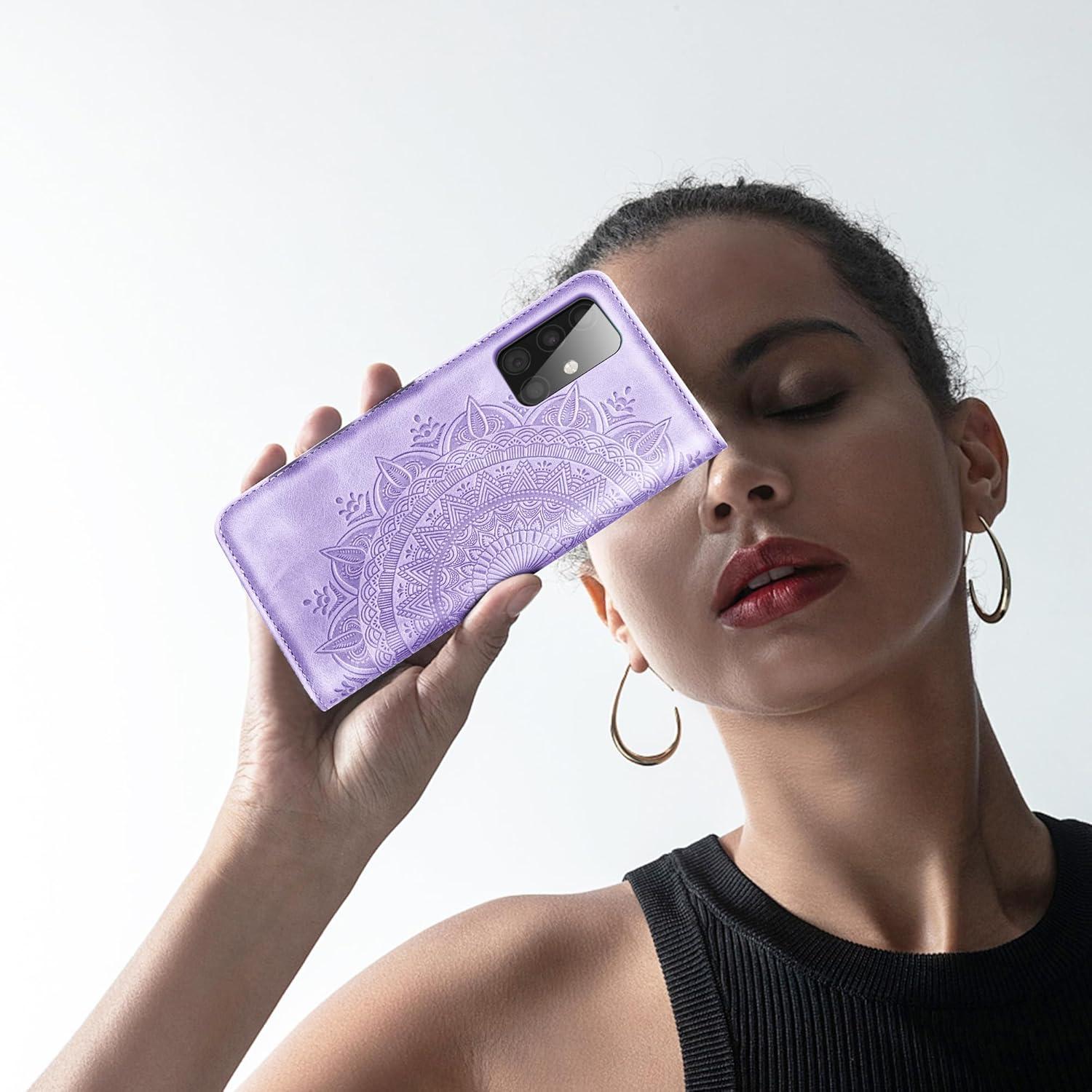EASDNB Samsung Galaxy A51 Leder Flip Wallet Hülle PU Case Hellviolett