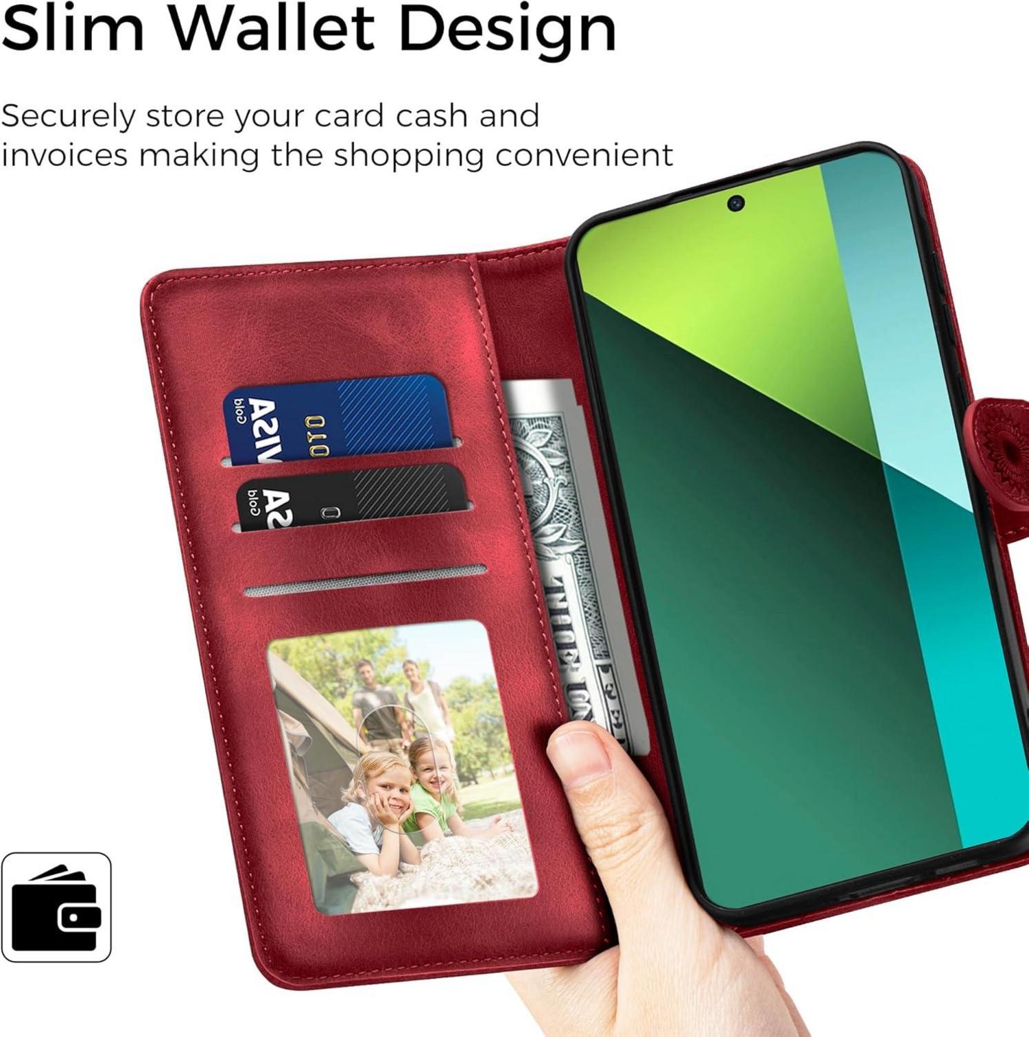Xiaomi Redmi Note 13 Pro 5G Handyhülle Wallet PU Leder Rot