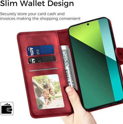 Xiaomi Redmi Note 13 Pro 5G Handyhülle Wallet PU Leder Rot