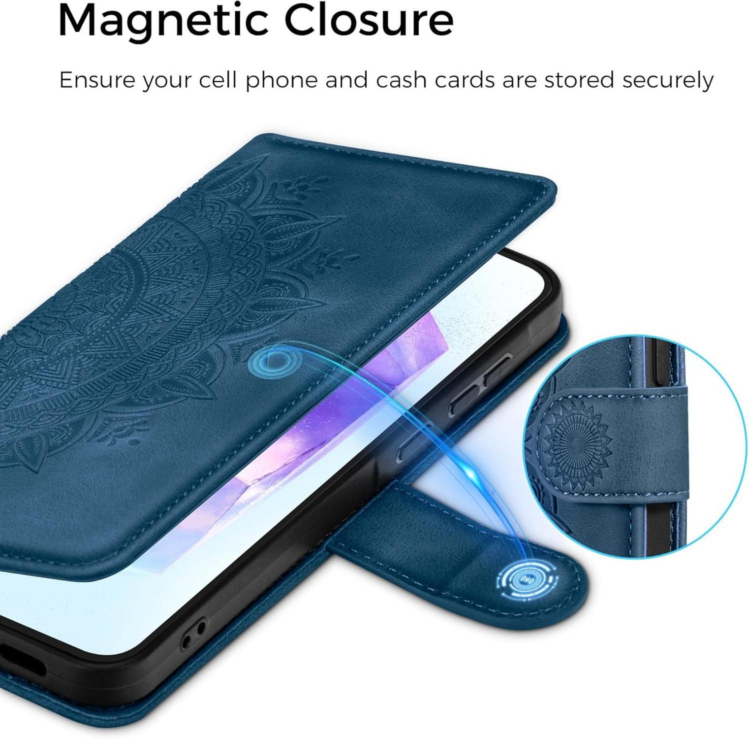 Samsung Galaxy A55 Leder Flip Wallet Hülle Dunkelblau