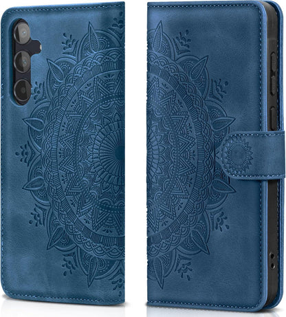 Samsung Galaxy A55 Leder Flip Wallet Hülle Dunkelblau