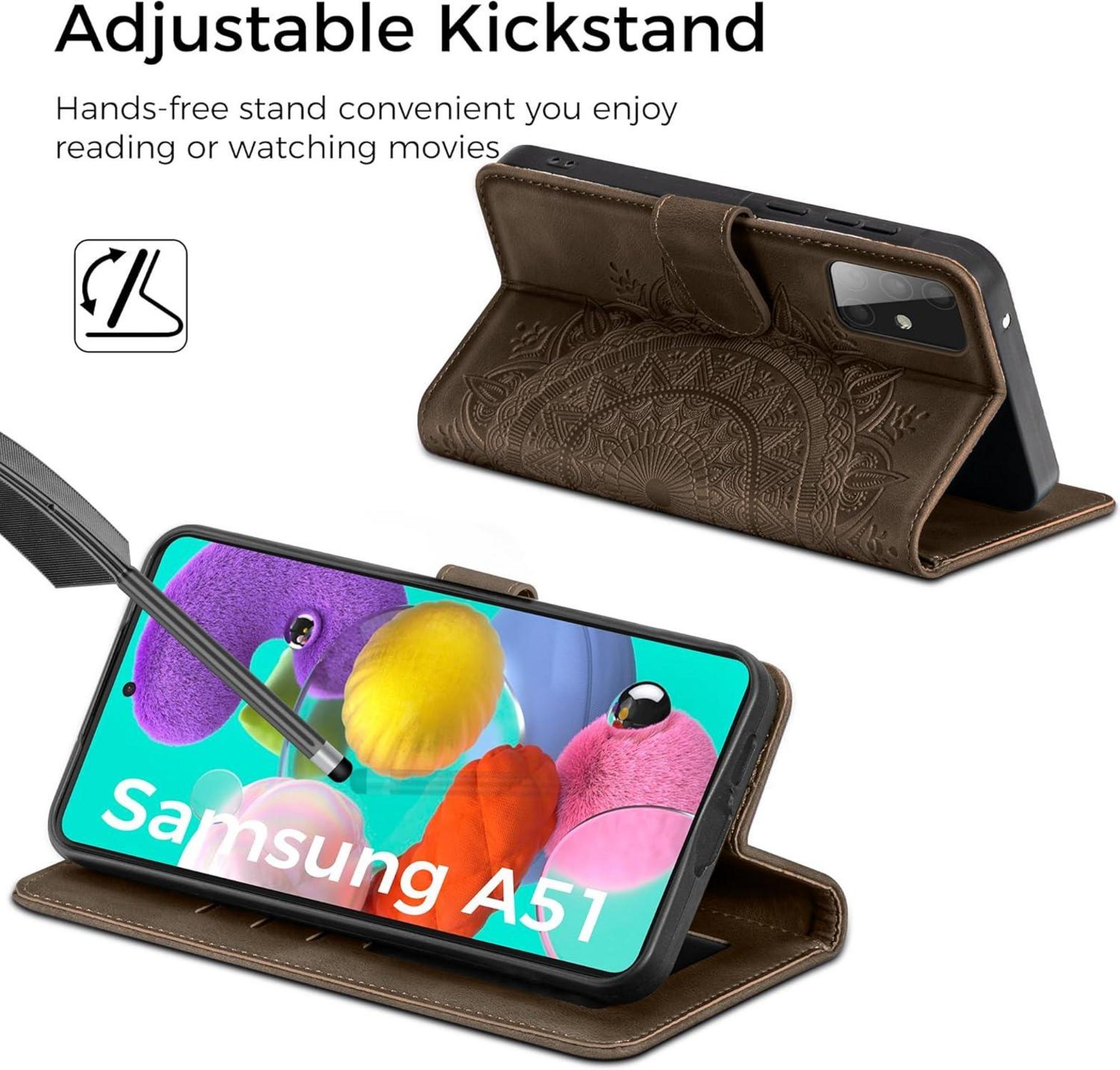 Samsung Galaxy A51 Lederhülle Flip Wallet Case Braun