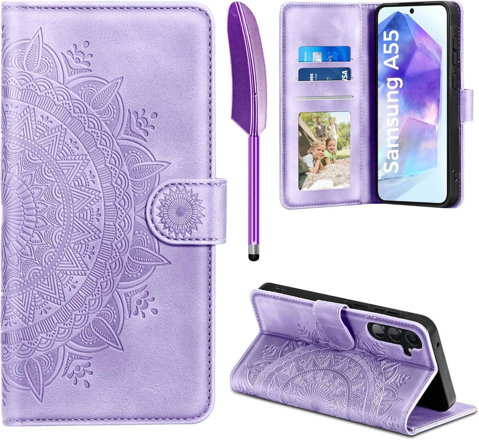 Samsung Galaxy A55 5G Klapphülle PU Leder Wallet Hellviolett