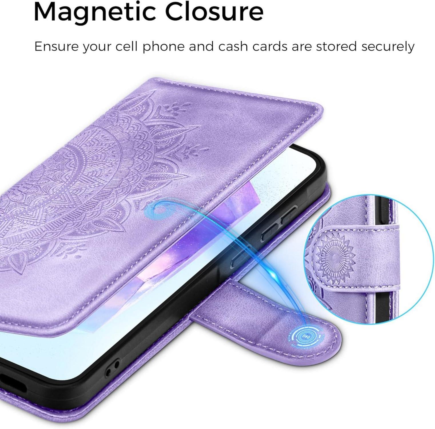 EASDNB Samsung Galaxy A55 5G Lederhülle Flip Wallet Case Hellviolett