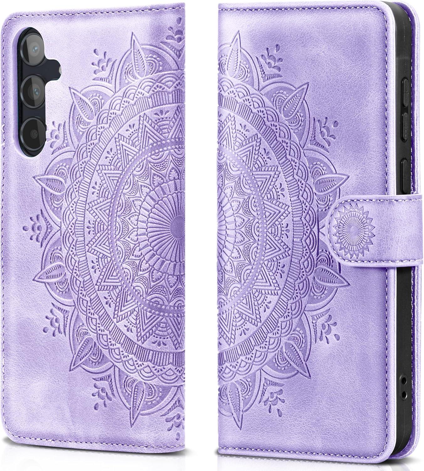 EASDNB Samsung Galaxy A55 5G Lederhülle Flip Wallet Case Hellviolett