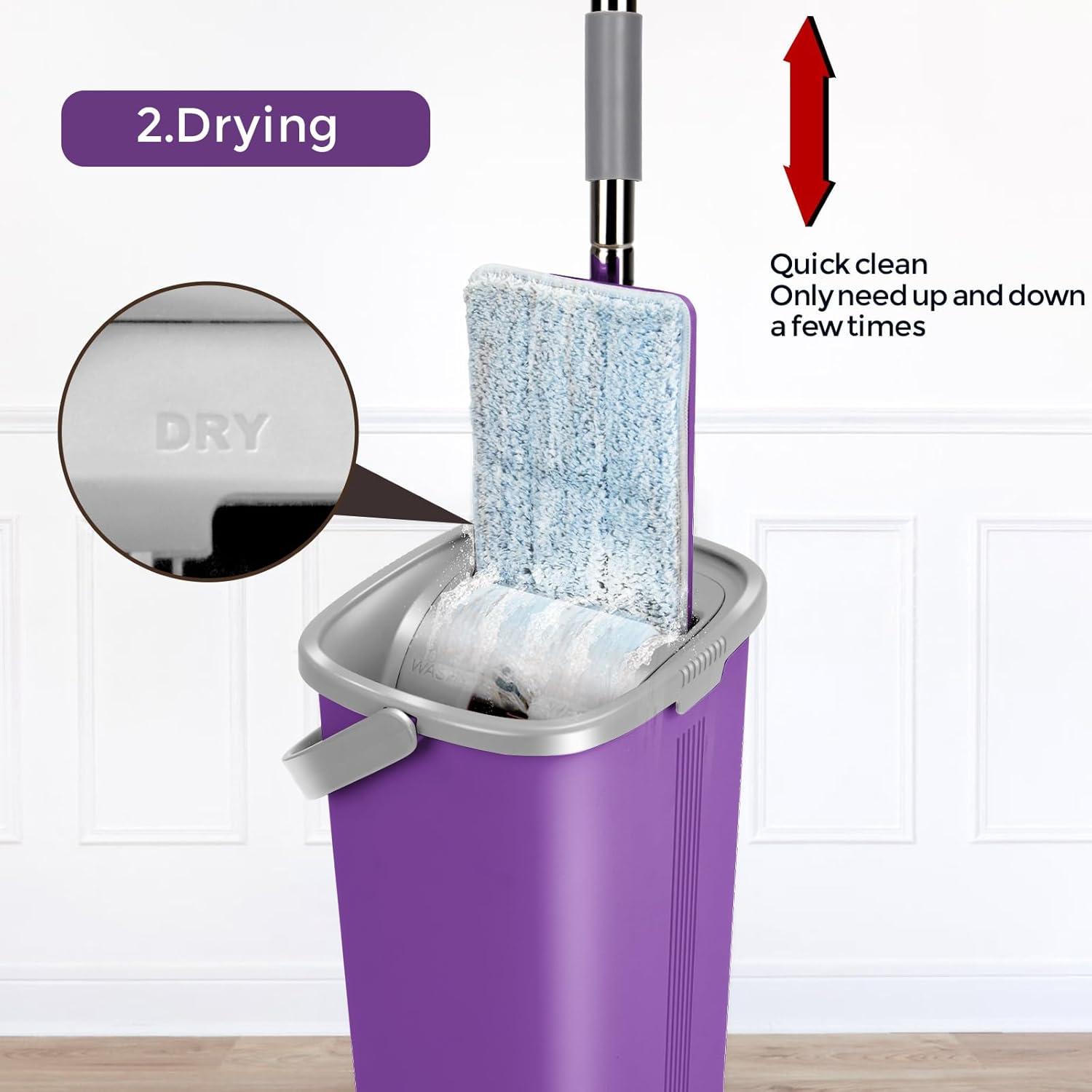 Masthome 360° drehbarer Wischmopp mit Eimer und Microfaser-Pads - Violett