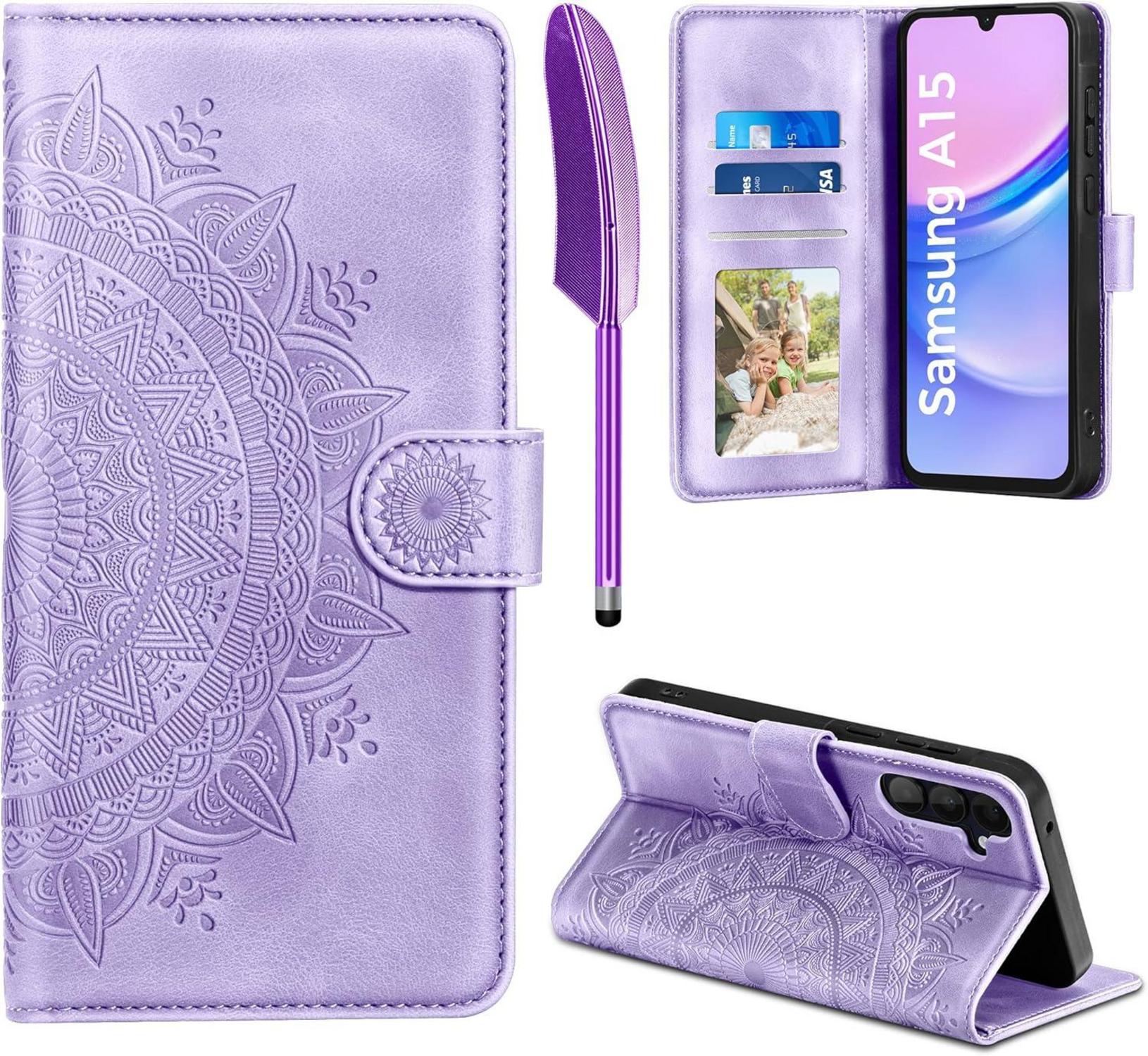 EASDNB Samsung Galaxy A15 5G/4G Flip Wallet Hülle PU Leder Hellviolett