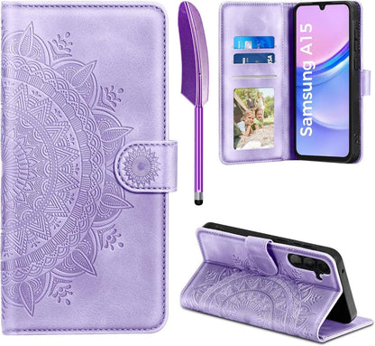 EASDNB Samsung Galaxy A15 5G/4G Flip Wallet Hülle PU Leder Hellviolett