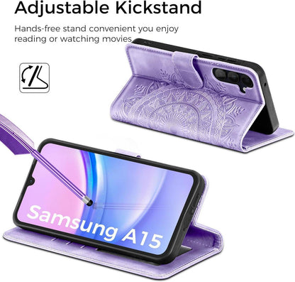 EASDNB Samsung Galaxy A15 5G/4G Flip Wallet Hülle PU Leder Hellviolett