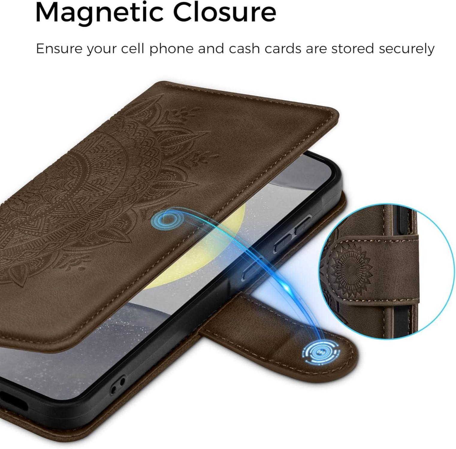 EASDNB Samsung Galaxy S24 5G Lederhülle Flip Wallet Schutzhülle Braun