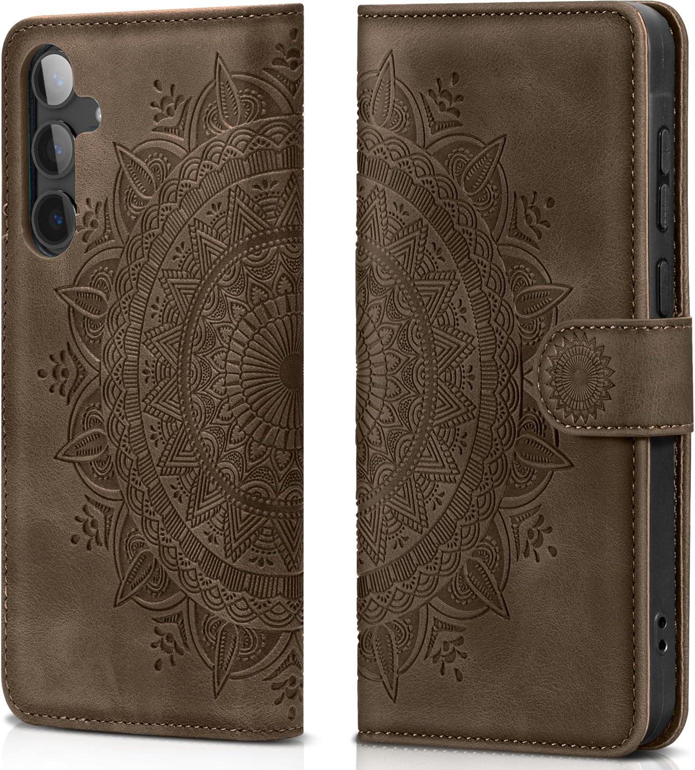 EASDNB Samsung Galaxy S24 5G Lederhülle Flip Wallet Schutzhülle Braun