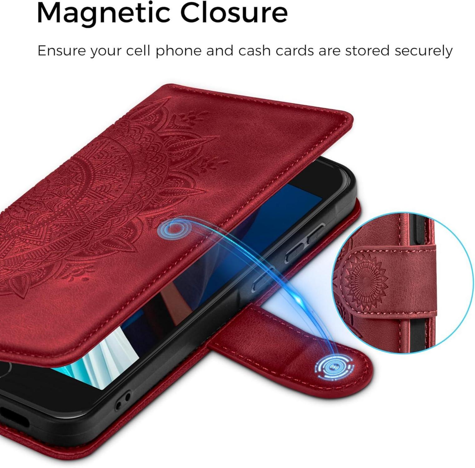 iPhone SE 2022/2020 Flip PU Lederhülle Rot mit Kartenfach