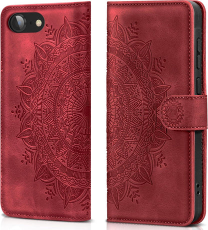 iPhone SE 2022/2020 Flip PU Lederhülle Rot mit Kartenfach