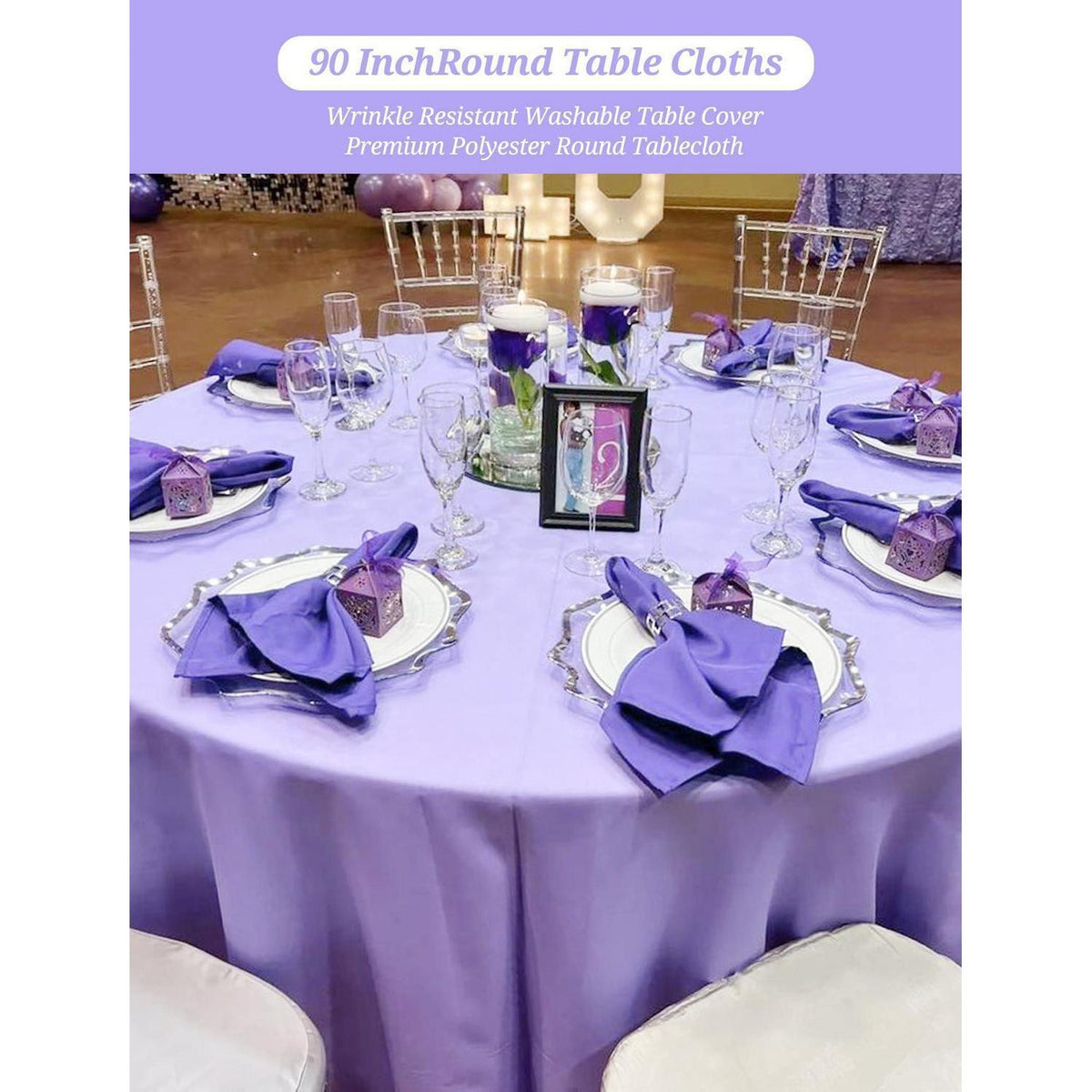 10er-Pack Runde Tischdecken Lila 228,6 cm – Flecken- & Knitterfrei