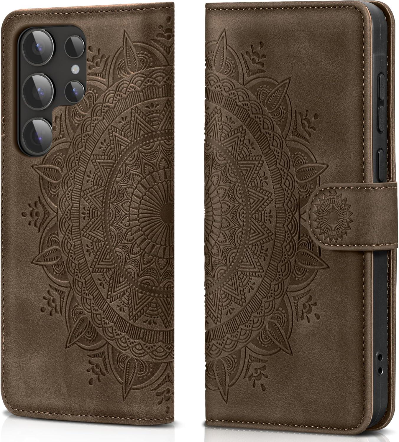 Samsung Galaxy S24 Ultra Handyhülle Flip Wallet Premium PU Leder Tasche Braun