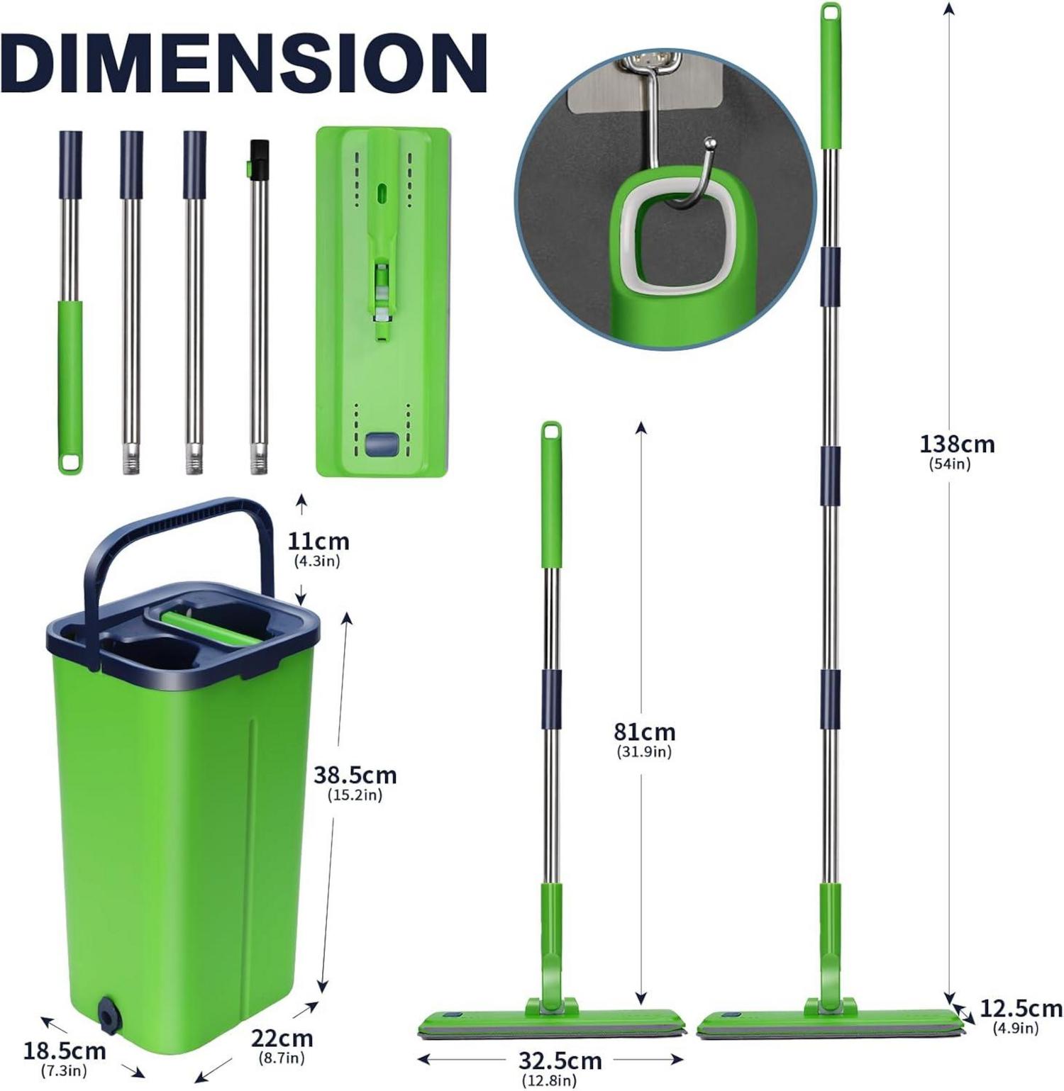 Masthome Wischmopp Set mit Eimer 138CM Auswringfunktion 5 Mikrofaser Pads