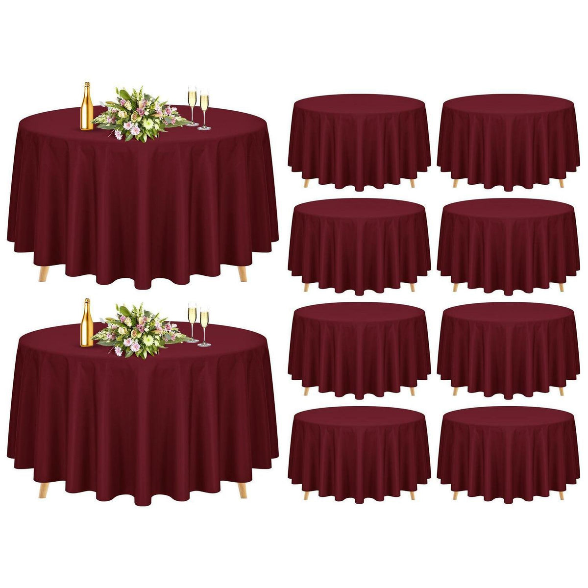 10x Burgunder Tischdecken 90 Zoll – Rund, Waschbar & Knitterfrei